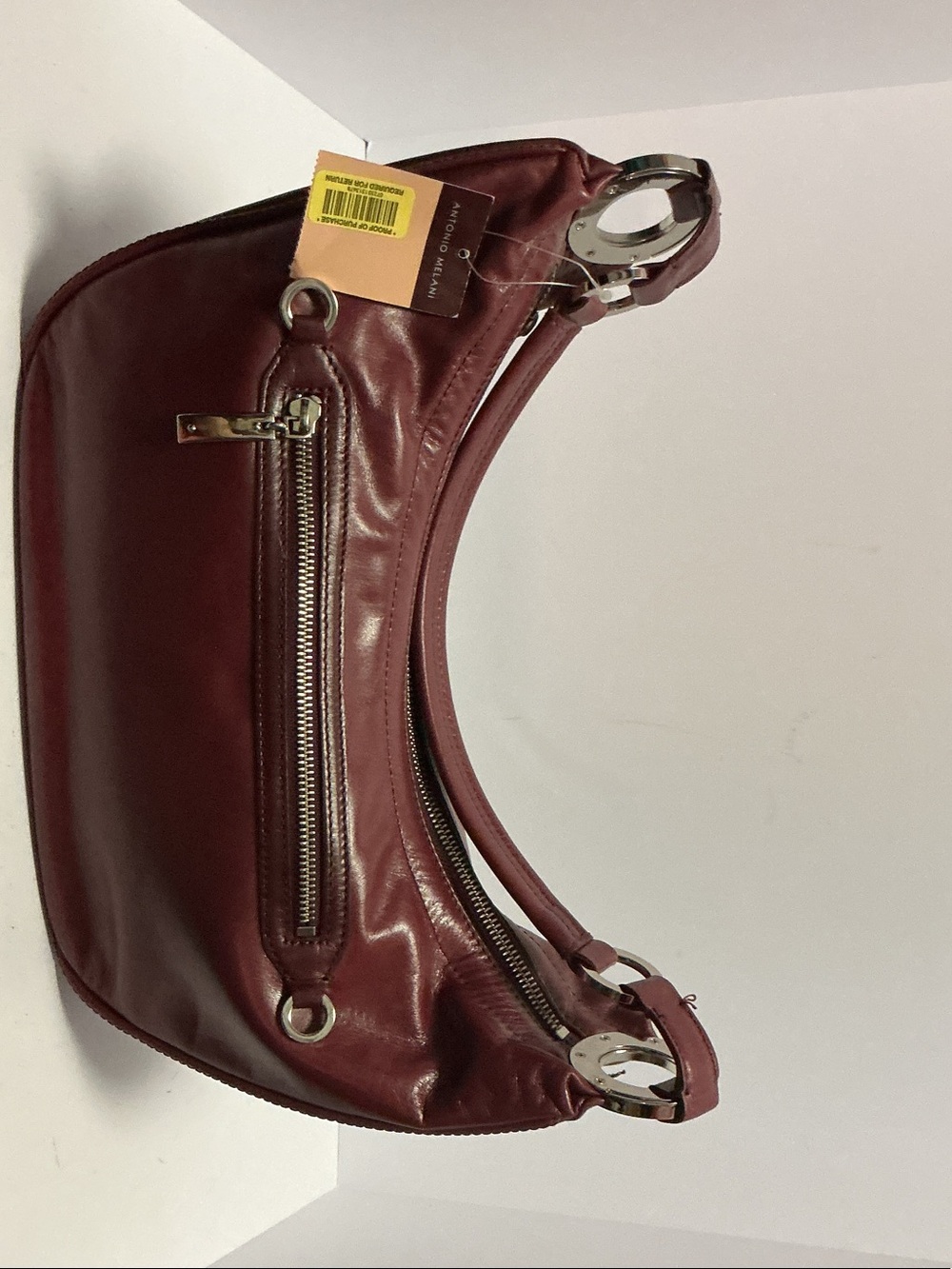 ANTONIO MELANI Burgundy Leather Shoulder Hobo